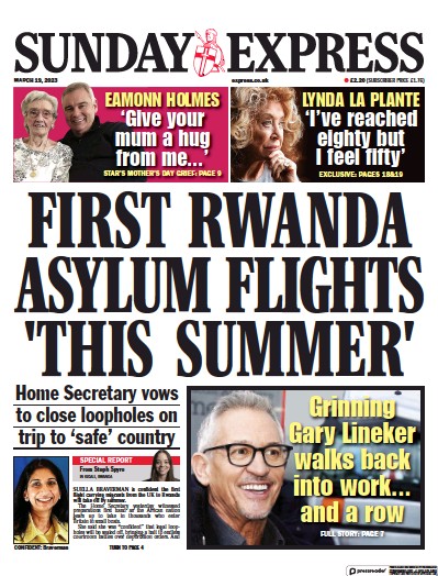Daily Express Sunday (UK) Newspaper Front Page for 19 March 2023