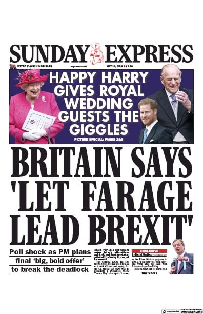 Daily Express Sunday Newspaper Front Page for 19 May 2019