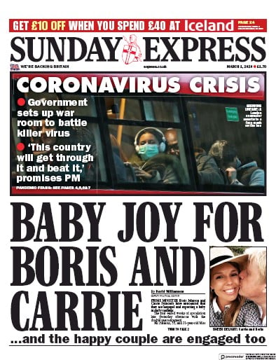 Daily Express Sunday Newspaper Front Page for 1 March 2020