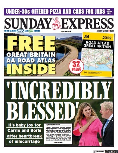 Daily Express Sunday (UK) Newspaper Front Page for 1 August 2021