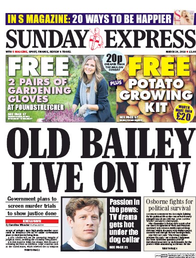 Daily Express Sunday (UK) Newspaper Front Page for 20 March 2016