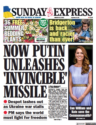 Daily Express Sunday Newspaper Front Page for 20 March 2022