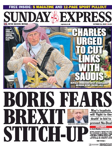 Daily Express Sunday (UK) Newspaper Front Page for 21 October 2018