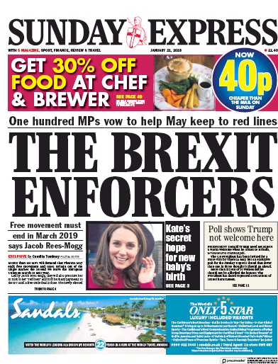 Daily Express Sunday (UK) Newspaper Front Page for 21 January 2018