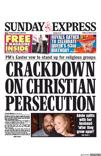 Daily Express Sunday (UK) Newspaper Front Page for 21 April 2019