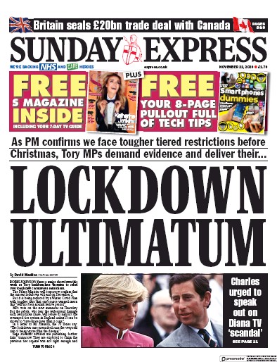 Daily Express Sunday Newspaper Front Page for 22 November 2020