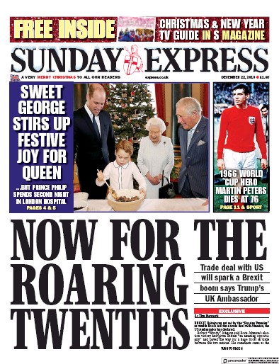 Daily Express Sunday Newspaper Front Page for 22 December 2019