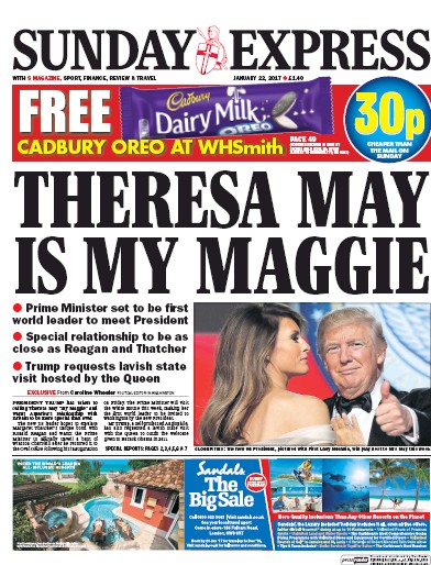 Daily Express Sunday (UK) Newspaper Front Page for 22 January 2017