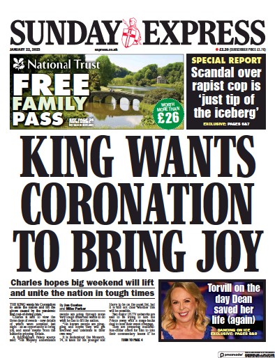 Daily Express Sunday (UK) Newspaper Front Page for 22 January 2023