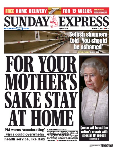 Daily Express Sunday (UK) Newspaper Front Page for 22 March 2020