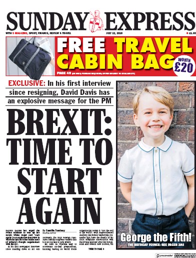 Daily Express Sunday Newspaper Front Page for 22 July 2018