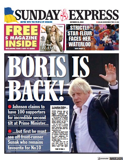 Daily Express Sunday Newspaper Front Page for 23 October 2022