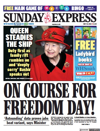 Daily Express Sunday Newspaper Front Page for 23 May 2021