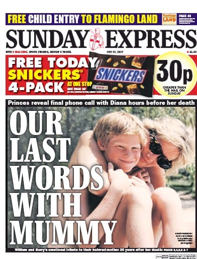 Daily Express Sunday Newspaper Front Page for 23 July 2017