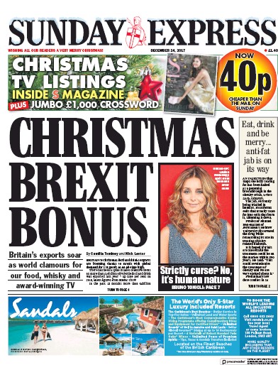 Daily Express Sunday (UK) Newspaper Front Page for 24 December 2017