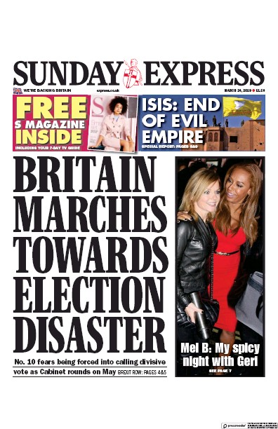 Daily Express Sunday (UK) Newspaper Front Page for 24 March 2019