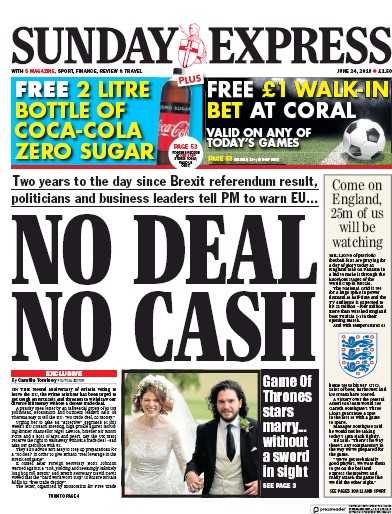 Daily Express Sunday Newspaper Front Page for 24 June 2018