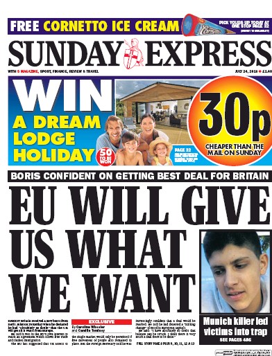 Daily Express Sunday Newspaper Front Page for 24 July 2016