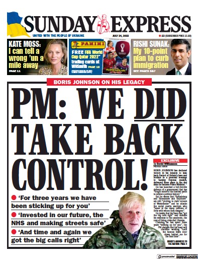 Daily Express Sunday Newspaper Front Page for 24 July 2022