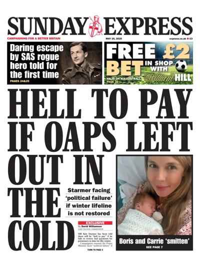 Daily Express Sunday (UK) Newspaper Front Page for 25 May 2025