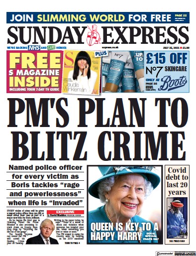 Daily Express Sunday (UK) Newspaper Front Page for 25 July 2021