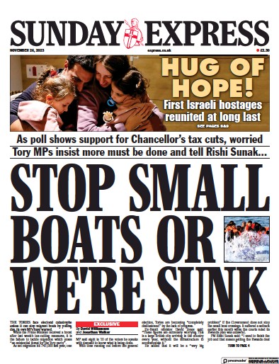 Daily Express Sunday Newspaper Front Page for 26 November 2023