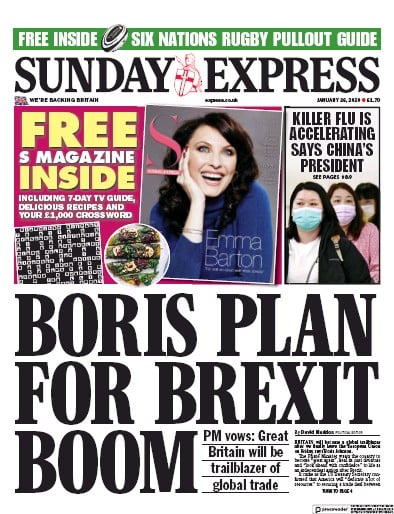 Daily Express Sunday Newspaper Front Page for 26 January 2020