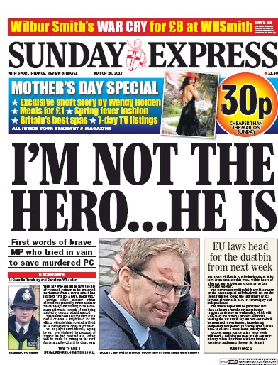 Daily Express Sunday (UK) Newspaper Front Page for 26 March 2017