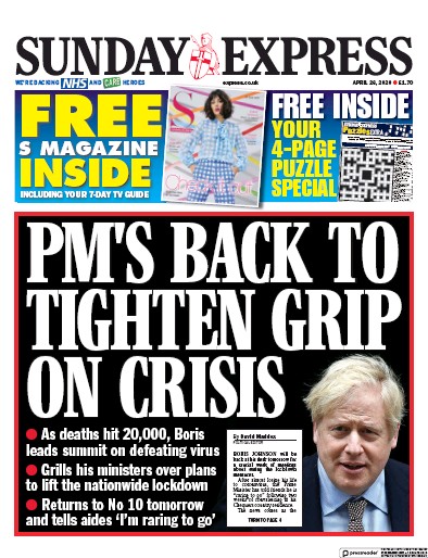 Daily Express Sunday (UK) Newspaper Front Page for 26 April 2020