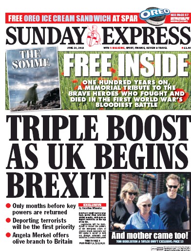 Daily Express Sunday Newspaper Front Page for 26 June 2016