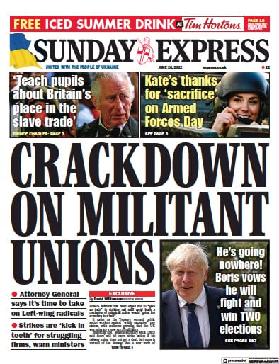 Daily Express Sunday (UK) Newspaper Front Page for 26 June 2022