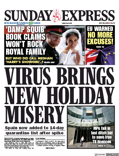 Daily Express Sunday Newspaper Front Page for 26 July 2020