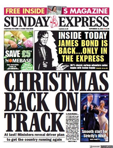Daily Express Sunday (UK) Newspaper Front Page for 26 September 2021