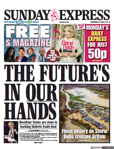 Daily Express Sunday Newspaper Front Page for 27 December 2020