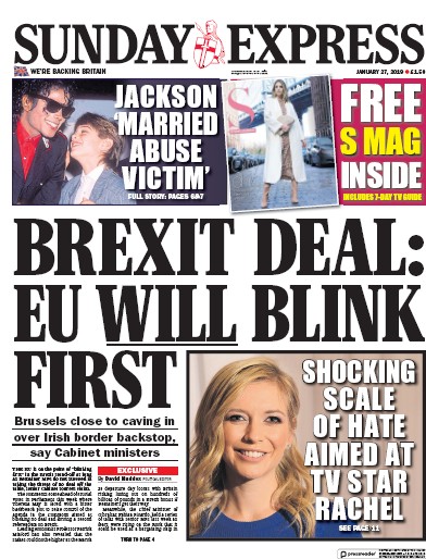 Daily Express Sunday (UK) Newspaper Front Page for 27 January 2019