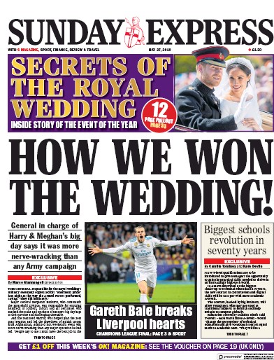 Daily Express Sunday Newspaper Front Page for 27 May 2018
