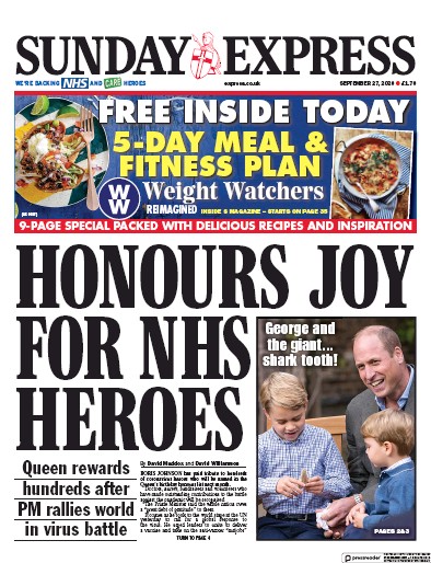 Daily Express Sunday Newspaper Front Page for 27 September 2020