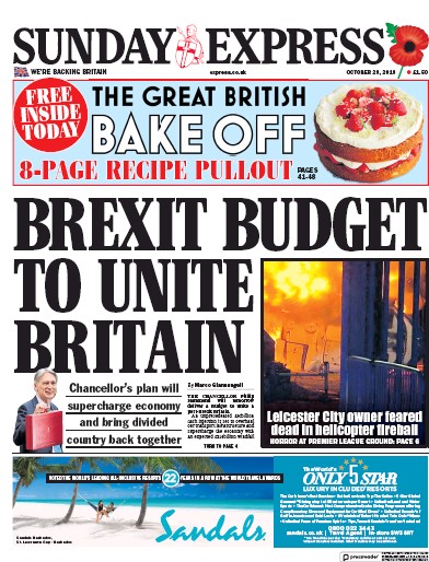 Daily Express Sunday (UK) Newspaper Front Page for 28 October 2018