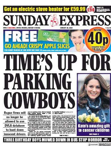 Daily Express Sunday Newspaper Front Page for 28 January 2018