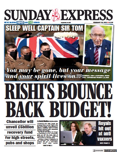 Daily Express Sunday (UK) Newspaper Front Page for 28 February 2021