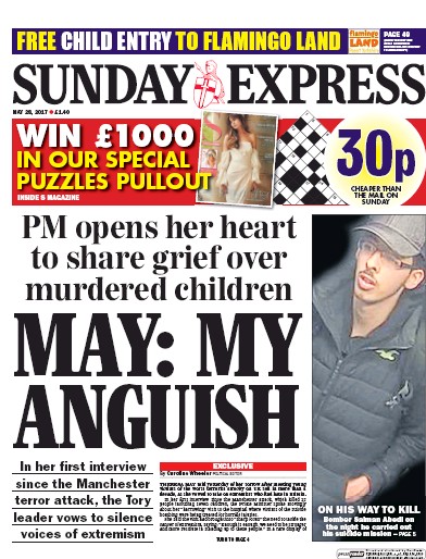 Daily Express Sunday (UK) Newspaper Front Page for 28 May 2017
