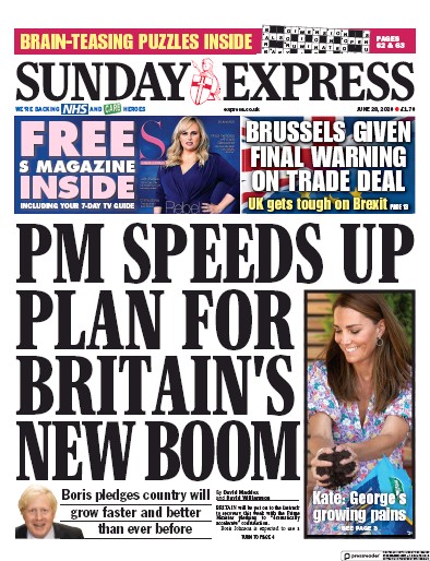 Daily Express Sunday Newspaper Front Page for 28 June 2020
