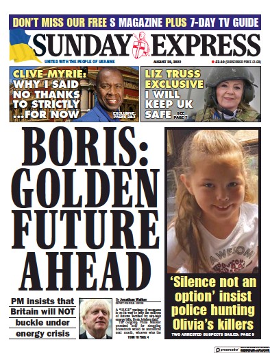 Daily Express Sunday (UK) Newspaper Front Page for 28 August 2022