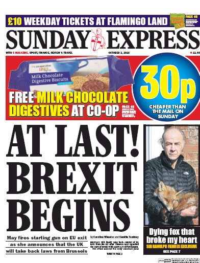 Daily Express Sunday (UK) Newspaper Front Page for 2 October 2016