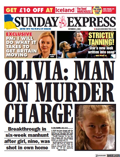 Daily Express Sunday Newspaper Front Page for 2 October 2022