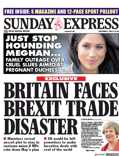 Daily Express Sunday (UK) Newspaper Front Page for 2 December 2018