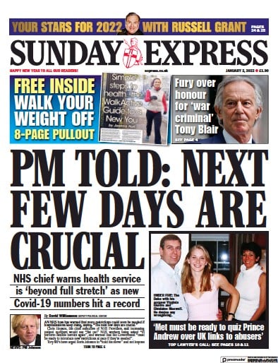 Daily Express Sunday (UK) Newspaper Front Page for 2 January 2022