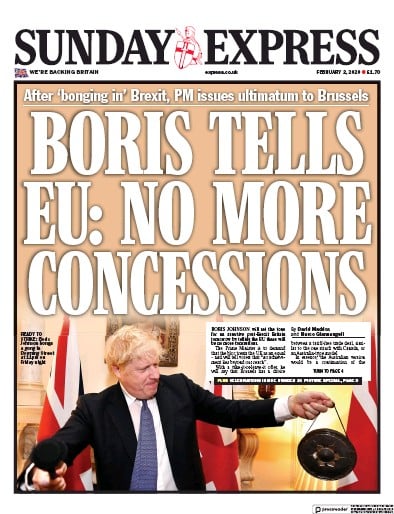 Daily Express Sunday Newspaper Front Page for 2 February 2020