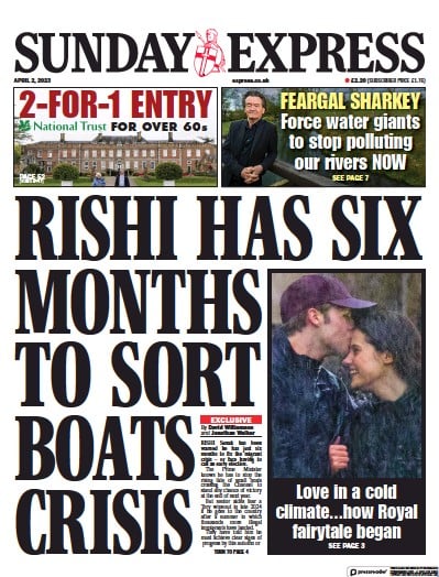 Daily Express Sunday (UK) Newspaper Front Page for 2 April 2023