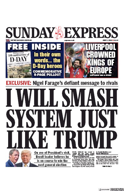 Daily Express Sunday (UK) Newspaper Front Page for 2 June 2019